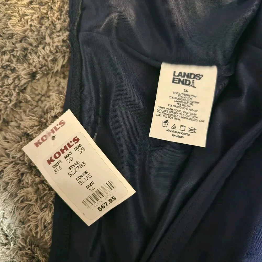 NWT Lands End Navy Blue Bathing Suit Swim Skiart Women’s 14